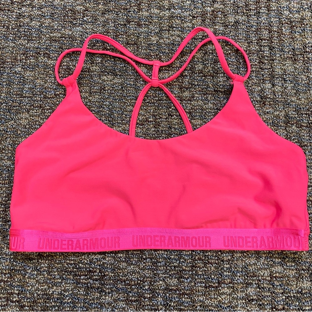 Under Armour Womens Stretch Low Impact Triangle Back Sports Bralette Pink Large